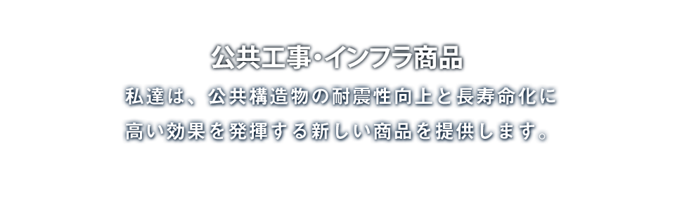 インフラ商品  私達は、公共構造物の耐震性向上と長寿命化に高い効果を発揮する新しい商品を提供します。